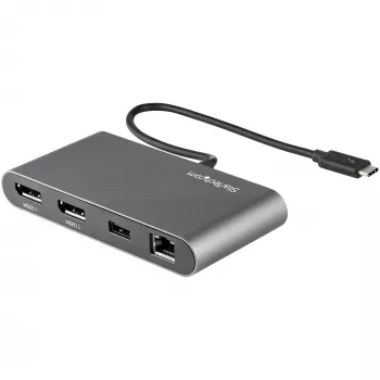 StarTech.com dviejų monitorių Thunderbolt Mini dokas, 4K 60Hz DisplayPort, nereikalaujanti tvarkyklių universalioji stotelė, skirta Windows ir Mac, Gigabit Ethernet, 1x USB-A (USB 5Gbps), 28 cm laidas