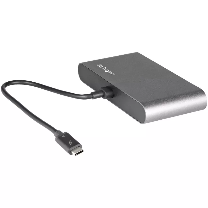 StarTech.com dviejų monitorių Thunderbolt Mini dokas, 4K 60Hz DisplayPort, nereikalaujanti tvarkyklių universalioji stotelė, skirta Windows ir Mac, Gigabit Ethernet, 1x USB-A (USB 5Gbps), 28 cm laidas