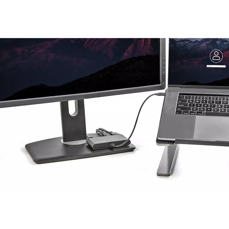 StarTech.com dviejų monitorių Thunderbolt Mini dokas, 4K 60Hz DisplayPort, nereikalaujanti tvarkyklių universalioji stotelė, skirta Windows ir Mac, Gigabit Ethernet, 1x USB-A (USB 5Gbps), 28 cm laidas