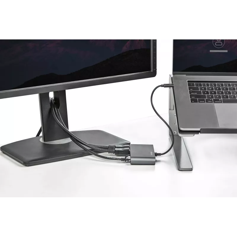StarTech.com dviejų monitorių Thunderbolt Mini dokas, 4K 60Hz DisplayPort, nereikalaujanti tvarkyklių universalioji stotelė, skirta Windows ir Mac, Gigabit Ethernet, 1x USB-A (USB 5Gbps), 28 cm laidas