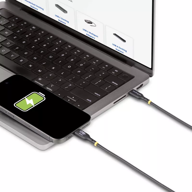 StarTech.com 3 m USB-C įkrovimo laidas, USB-IF sertifikuotas USB C laidas, 240 W PD EPR, USB 2.0 Type-C nešiojamojo kompiuterio įkrovimo laidas, USB-C duomenų perdavimo laidas, TPE apvalkalas, M/M