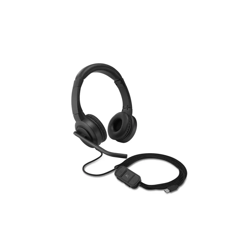 Kensington H1000 USB-C ant ausies uždedamos ausinės su mikrofonu, laidinės, skambučiams / muzikai, 20–20000 Hz, 190 g, ausinės su mikrofonu, juodos