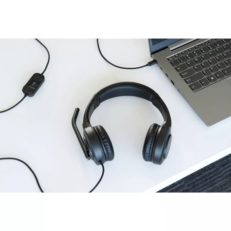 Kensington H1000 USB-C ant ausies uždedamos ausinės su mikrofonu, laidinės, skambučiams / muzikai, 20–20000 Hz, 190 g, ausinės su mikrofonu, juodos