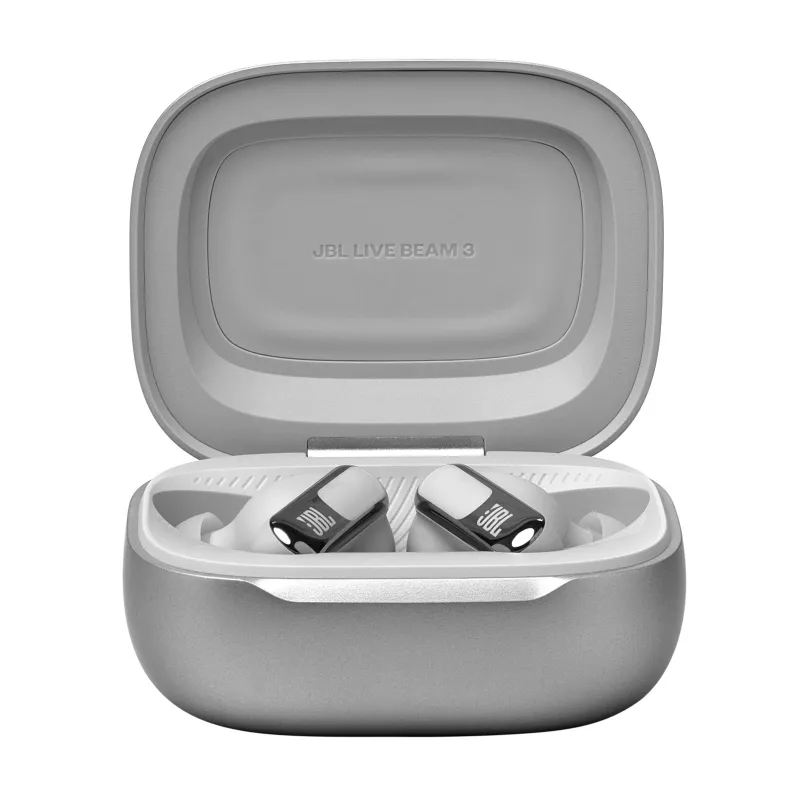 JBL Live Beam 3 ausinės Belaidžio ryšio Į ausis Skambučiams/Muzikai/Sportui/Kasdienai Bluetooth Sidabrinės
