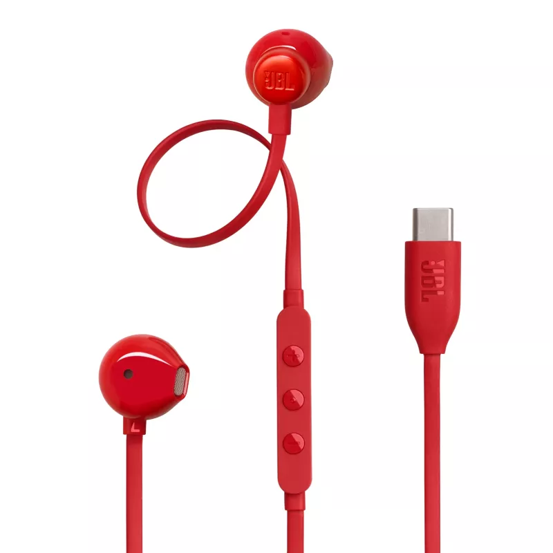 JBL Tune 305C ausinės su laidu į ausis skambučiams/muzikai USB Type-C raudonos