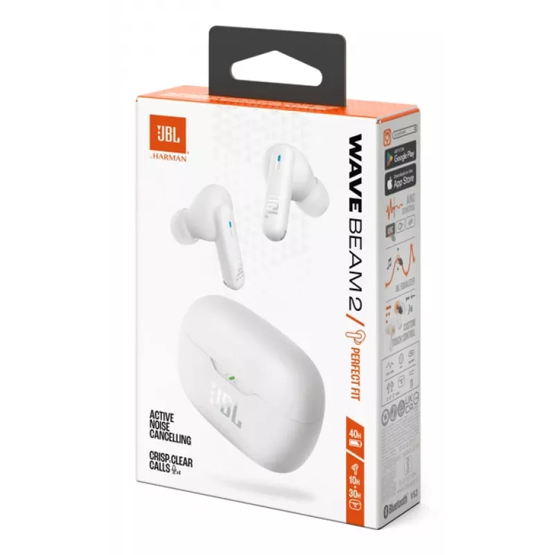 JBL Wave Beam 2 ausinės belaidės Į ausis įdedamos Skambučiams / Muzikai Bluetooth Baltos