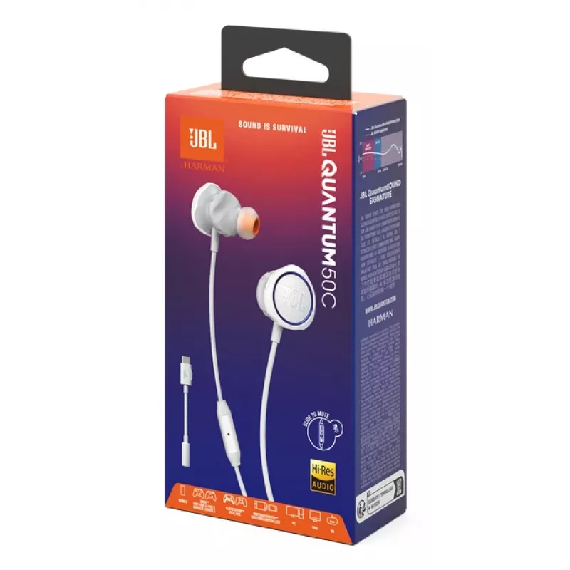 JBL Quantum 50C ausinės su laidu į ausis įdedamos žaidimams baltos