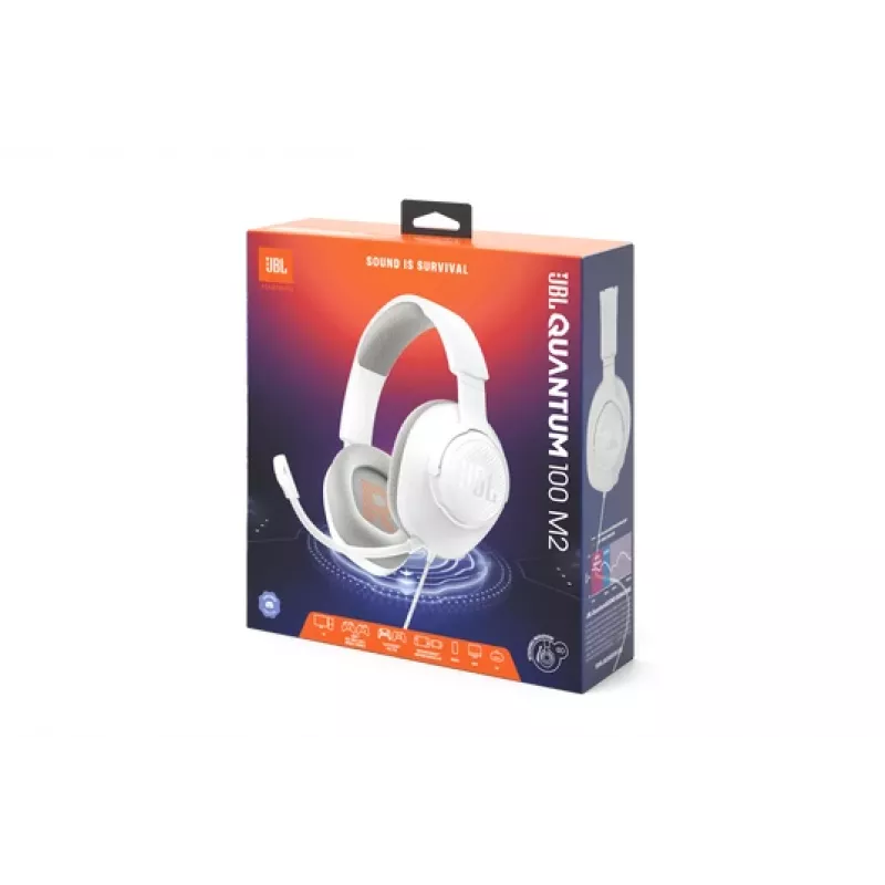 JBL Quantum 100M2 ausinės su laidu, galvos juosta, žaidimams, baltos