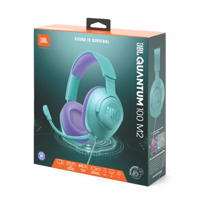 JBL Quantum 100M2 ausinės, laidinės, ant galvos, žaidimams, žydros