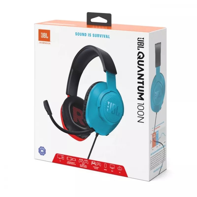 JBL Quantum 100N ausinės su laidu ant galvos Žaidimų Mėlyna, Raudona