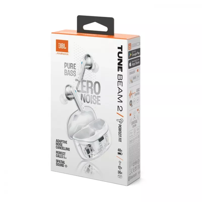 JBL Tune Beam 2 Ghost Edition ausinės Belaidis Į ausis įdedamos Muzikai/Kasdienai Bluetooth Baltos