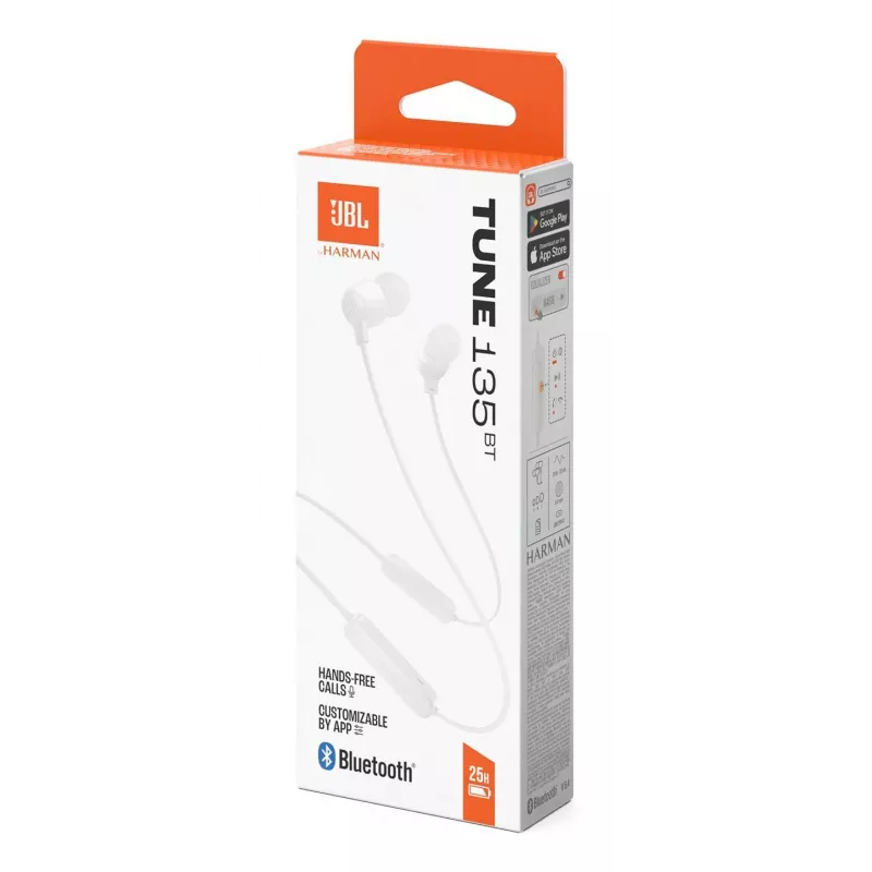 JBL Tune 135BT ausinės belaidės į ausis įdedamos skambučiams/muzikai Bluetooth baltos