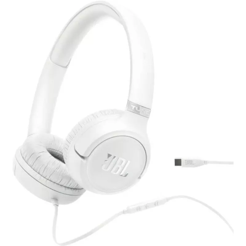 JBL Tune 530C USB C ausinės (laidinis ant galvos su USB Type-C, baltos)