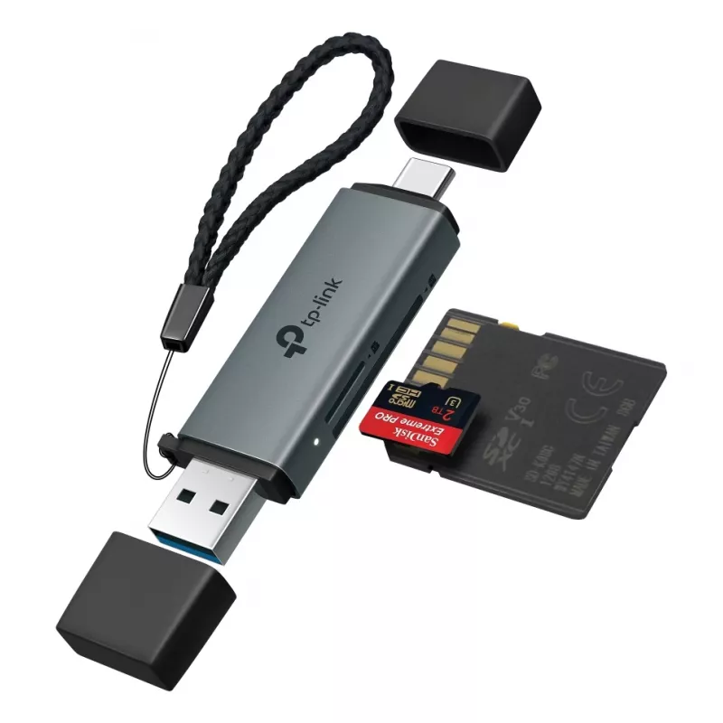 Kortelių skaitytuvas TP‑LINK UA430D USB 3.1 — MicroSD/SD palaikymas, 200 Mbit/s, juodas, 75×22,9×9,3 mm
