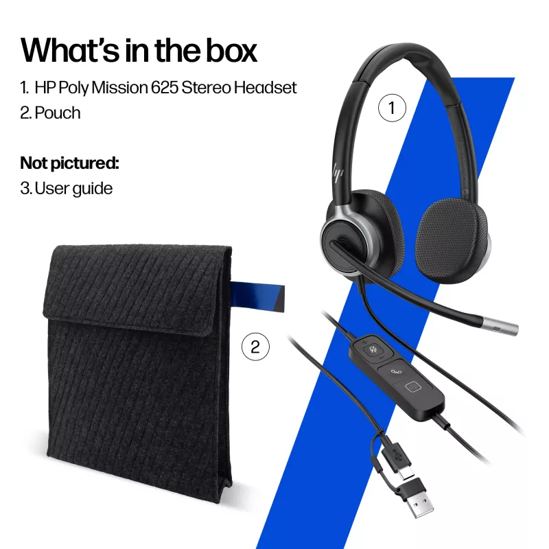 Laidinės stereo ausinės HP POLY Mission 625 su USB (C01C6AA)