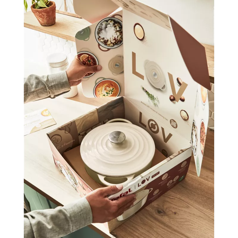 Tefal ketaus kepimo keptuvė LOV E25972, apvali 3,8 L, 28 cm, smėlio spalvos