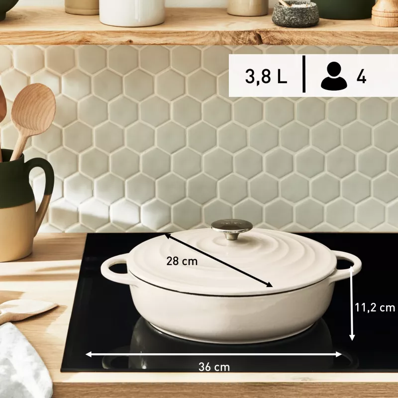 Tefal ketaus kepimo keptuvė LOV E25972, apvali 3,8 L, 28 cm, smėlio spalvos