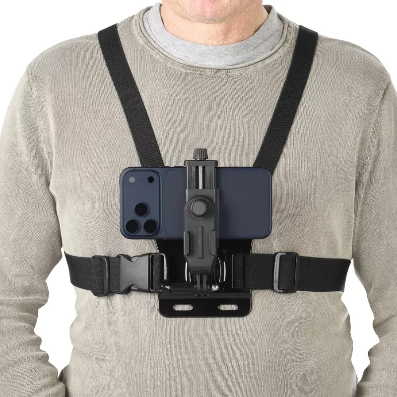 Fotoaparato krūtinės diržai HAMA 00004567 veiksmo kameroms (suderinama su GoPro), juodi, reguliuojamas krūtinės laikiklis
