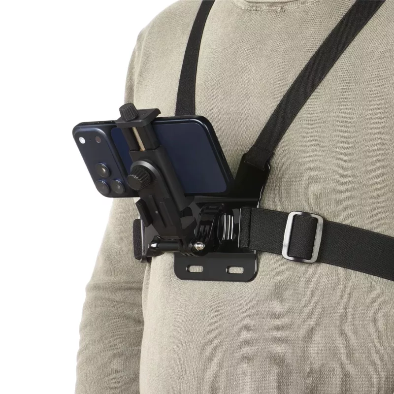 Fotoaparato krūtinės diržai HAMA 00004567 veiksmo kameroms (suderinama su GoPro), juodi, reguliuojamas krūtinės laikiklis