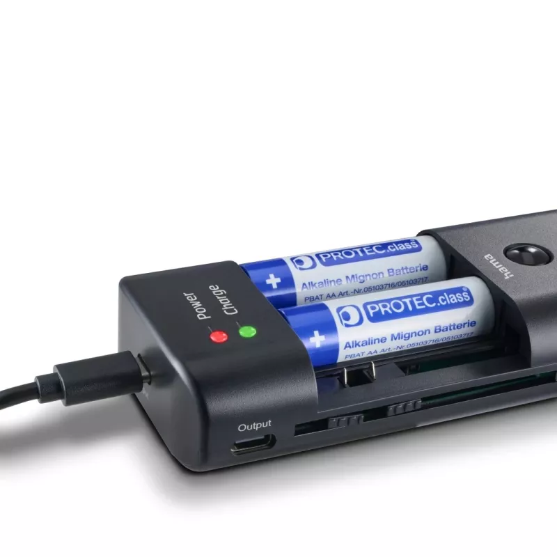 Baterijų įkroviklis HAMA 00081390 skaitmeninių fotoaparatų baterijoms — USB, suderinamas su Li‑Ion ir NiMH, 5 V įvestis