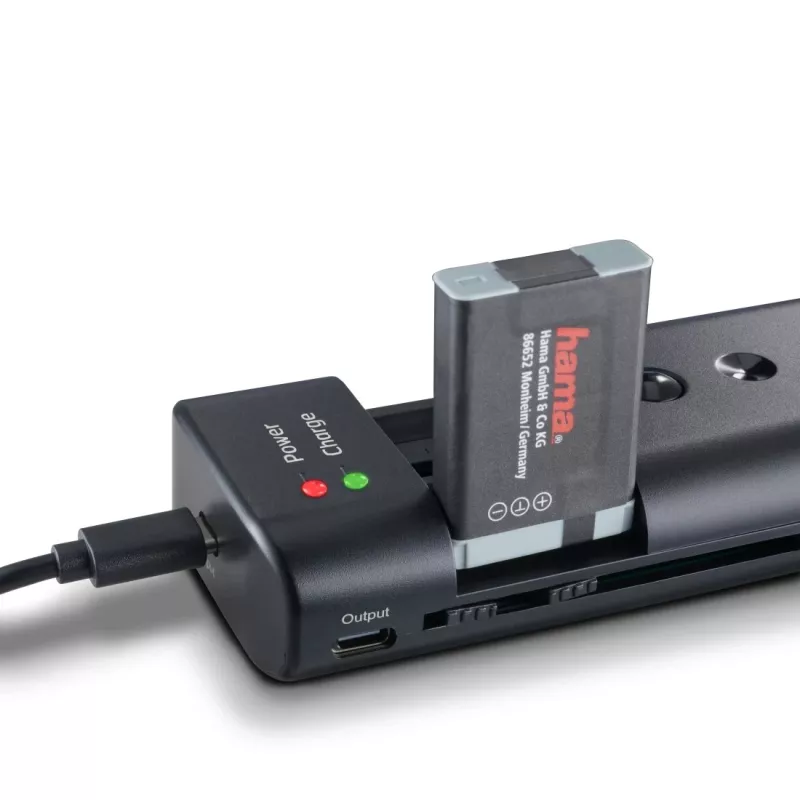 Baterijų įkroviklis HAMA 00081390 skaitmeninių fotoaparatų baterijoms — USB, suderinamas su Li‑Ion ir NiMH, 5 V įvestis