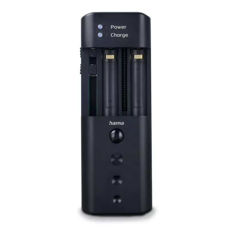 Baterijų įkroviklis HAMA 00081390 skaitmeninių fotoaparatų baterijoms — USB, suderinamas su Li‑Ion ir NiMH, 5 V įvestis
