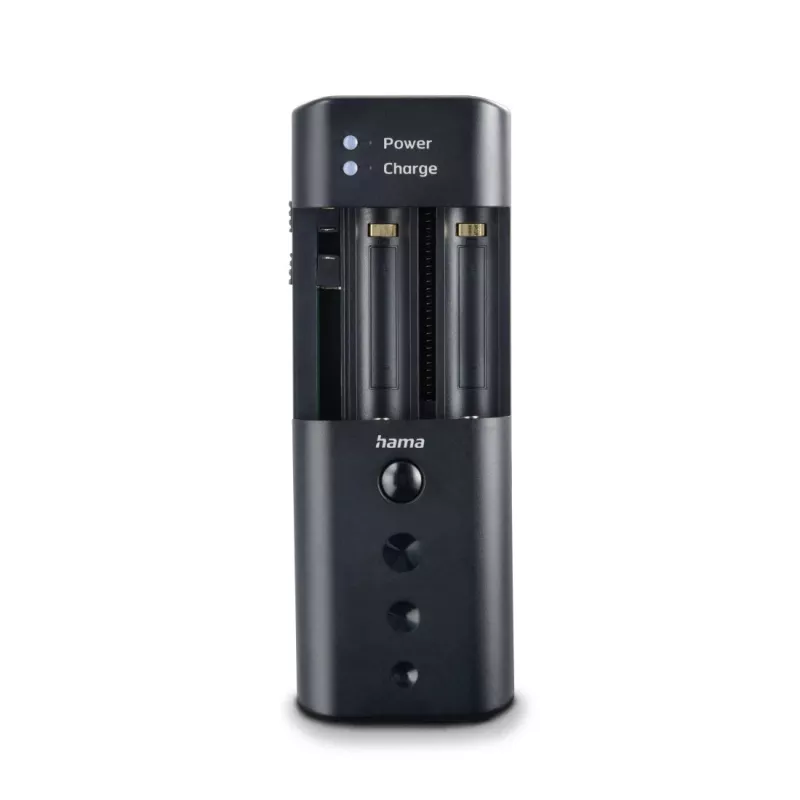 Baterijų įkroviklis HAMA 00081390 skaitmeninių fotoaparatų baterijoms — USB, suderinamas su Li‑Ion ir NiMH, 5 V įvestis