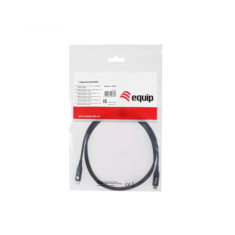 Equip USB 4 itin plonas C į C laidas, 1,2 m, PD240W, 4K/60Hz, 40 Gbps, juodas