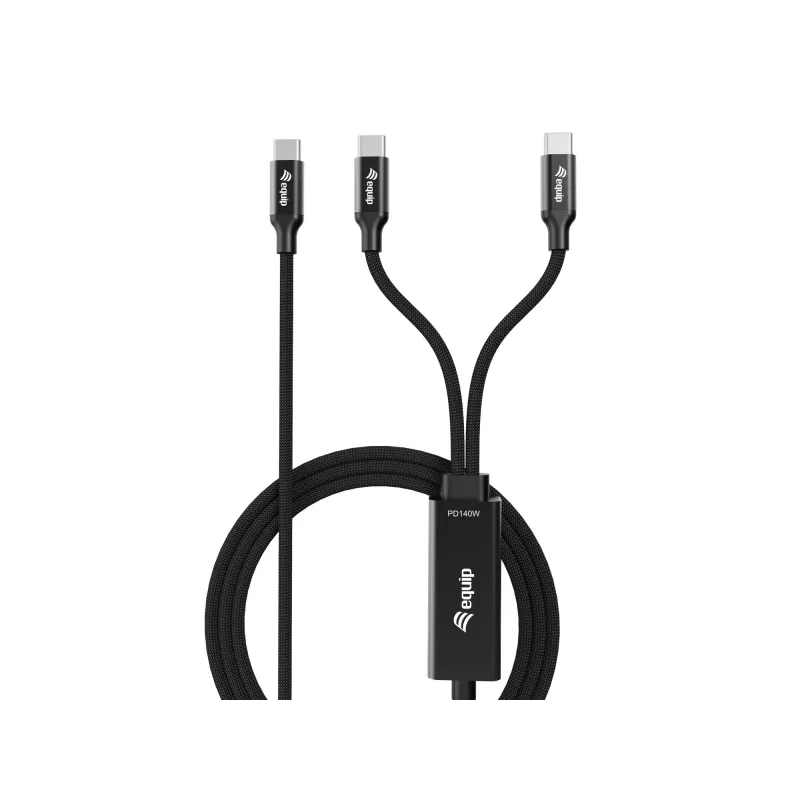 USB-C į 2x USB-C Y formos įkrovimo laidas EQUIP 1,5 m PD 140 W, USB 2.0, juodas