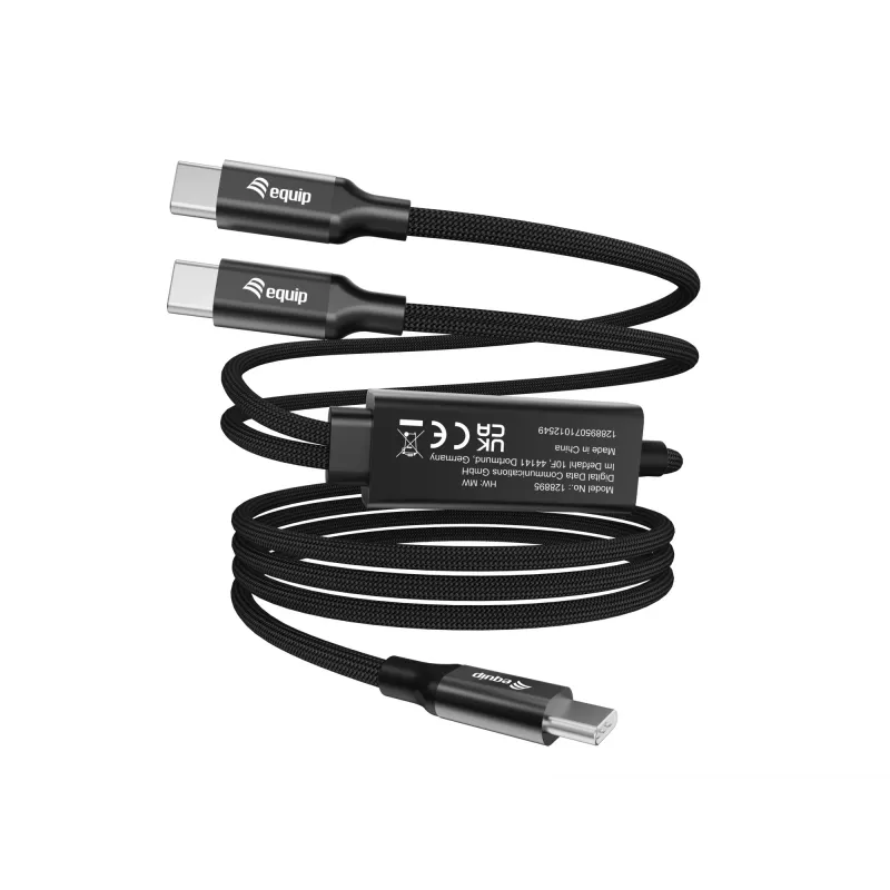 USB-C į 2x USB-C Y formos įkrovimo laidas EQUIP 1,5 m PD 140 W, USB 2.0, juodas