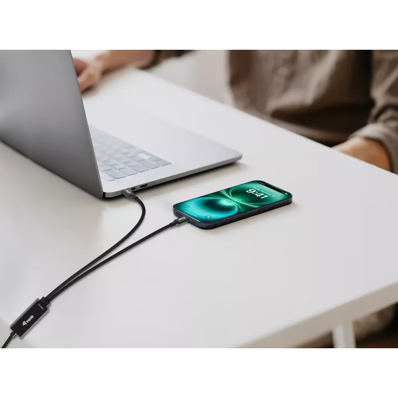 USB-C į 2x USB-C Y formos įkrovimo laidas EQUIP 1,5 m PD 140 W, USB 2.0, juodas