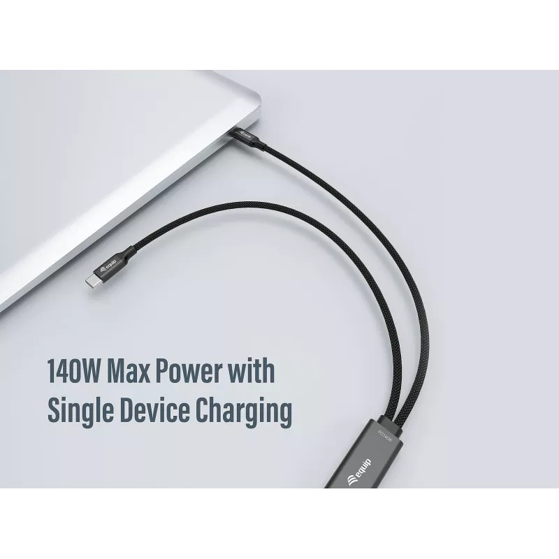 USB-C į 2x USB-C Y formos įkrovimo laidas EQUIP 1,5 m PD 140 W, USB 2.0, juodas