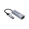 USB-C prie Gigabitinio tinklo adapteris su 3 prievadų USB šakotuvu CONCEPTRONIC ABBY25G — USB 3.2 Gen 1, 1 Gbps Ethernet, 3x USB-A, aliuminis, pilkas
