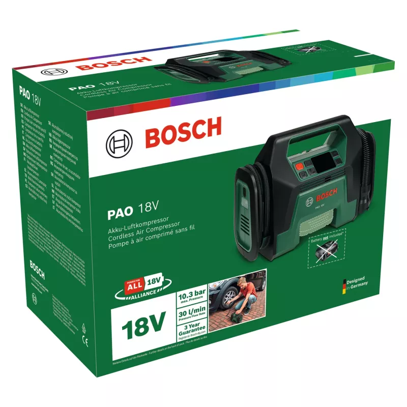 Bosch PAO 18V (tik įrankis, dėžutė), Universali, 10 bar, 30 l/min., Žalia, Plastikas, Baterija