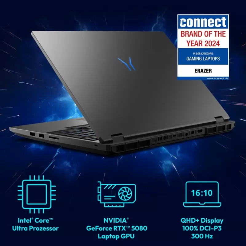 ERAZER Beast 16 X1 Intel Core Ultra 9 275HX nešiojamasis kompiuteris 40,6 cm (16 colių) Quad HD+ 32 GB DDR5-SDRAM 2 TB SSD NVIDIA GeForce RTX 5080 Wi-Fi 6E (802.11ax) Windows 11 Home juoda