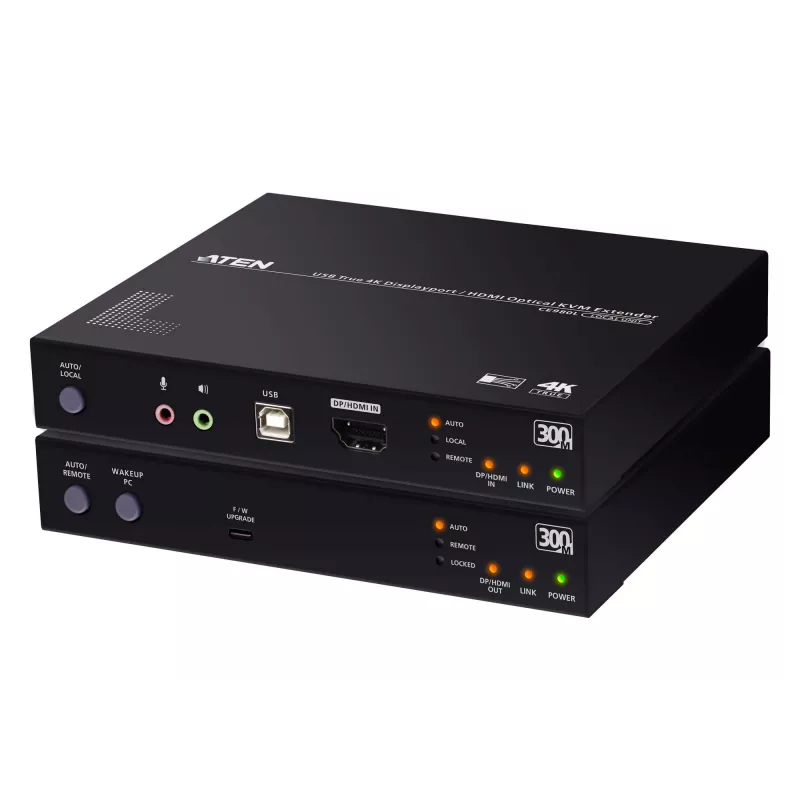 KVM plėtiklis ATEN True 4K DP/HDMI Optical KVM 300m – siųstuvas ir imtuvas, DisplayPort/HDMI, USB, 300 m