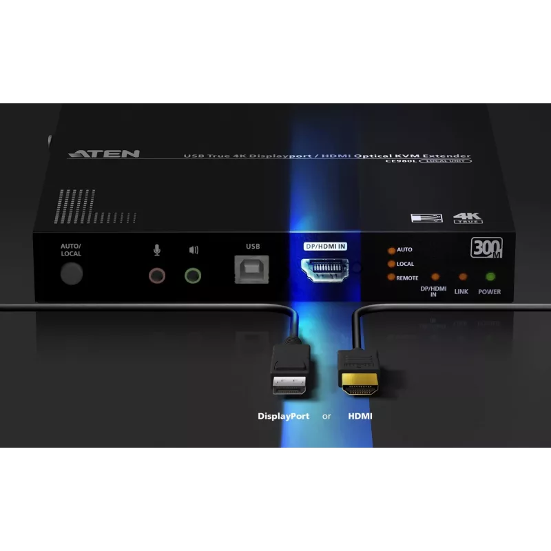 KVM plėtiklis ATEN True 4K DP/HDMI Optical KVM 300m – siųstuvas ir imtuvas, DisplayPort/HDMI, USB, 300 m