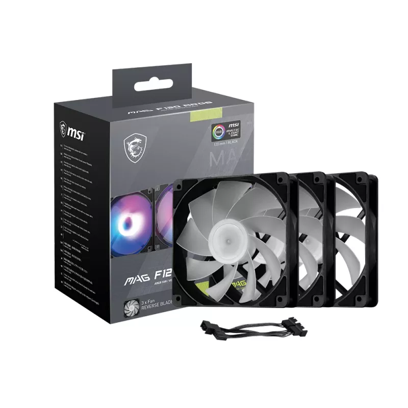 Kompiuterio korpuso ventiliatorius MSI MAG F120 ARGB x3 — 120 mm, 1300 RPM, hidraulinis guolis, juodas