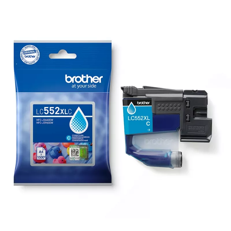 Rašalo kasetė Brother LC552XLC, Originali žalsvai mėlyno pigmentinio rašalo, vienetinis paketas, išeiga 1500 lapų