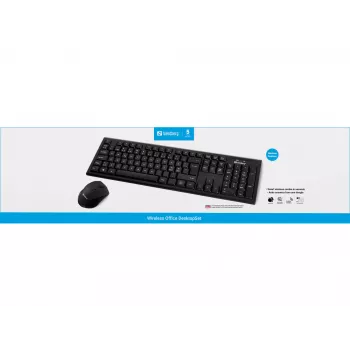 Sandberg Wireless Office DesktopSet INT, belaidis, RF belaidis, membraninė, QWERTY, juoda, pelė įtraukta