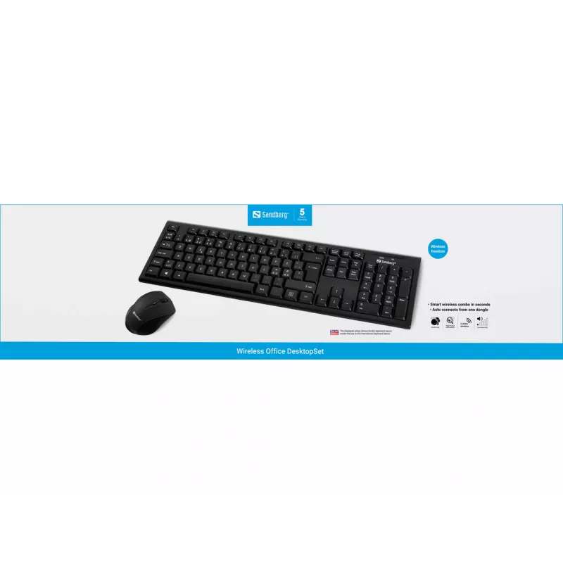 Sandberg Wireless Office DesktopSet INT, belaidis, RF belaidis, membraninė, QWERTY, juoda, pelė įtraukta