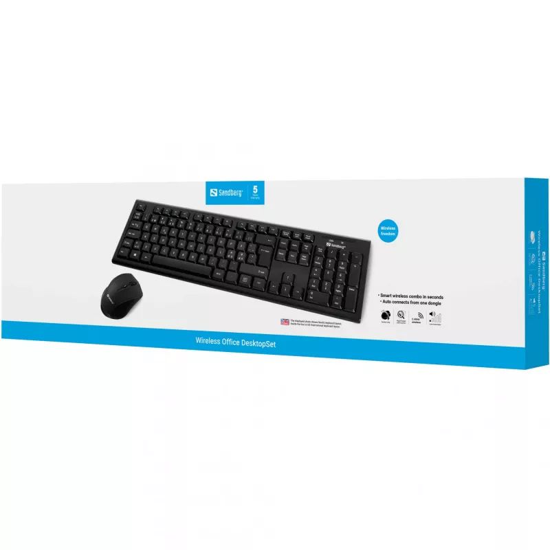 Sandberg Wireless Office DesktopSet INT, belaidis, RF belaidis, membraninė, QWERTY, juoda, pelė įtraukta