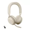 Jabra Evolve2 75 - USB-A MS Teams - smėlio spalvos, belaidės, biurui/skambučių centrui, 20 - 20000 Hz, 197 g, ausinės, smėlio spalvos