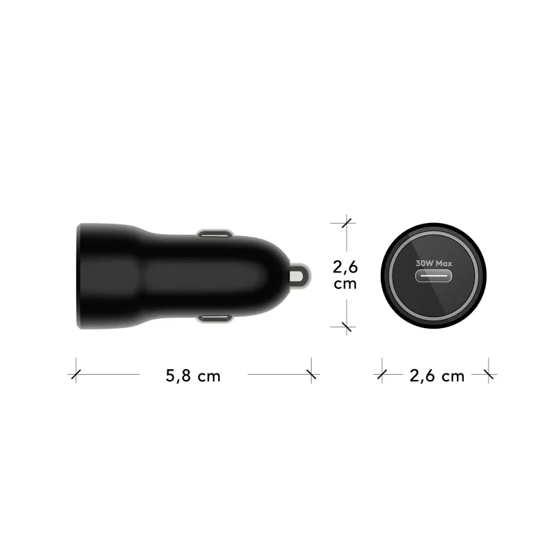 dbramante1928 re-charge - automobilinis kroviklis USB-C 30W - BLK, automobiliui, cigarečių degiklio lizdui, juodas