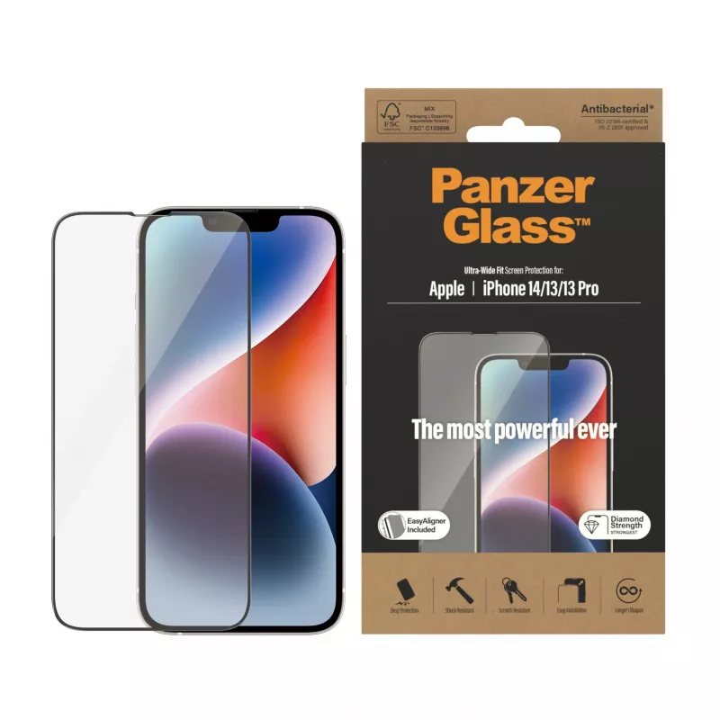 PanzerGlass® ekrano apsauga iPhone 14 | 13 | 13 Pro | Ultra-Wide Fit su EasyAligner