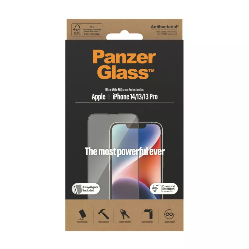 PanzerGlass® ekrano apsauga iPhone 14 | 13 | 13 Pro | Ultra-Wide Fit su EasyAligner