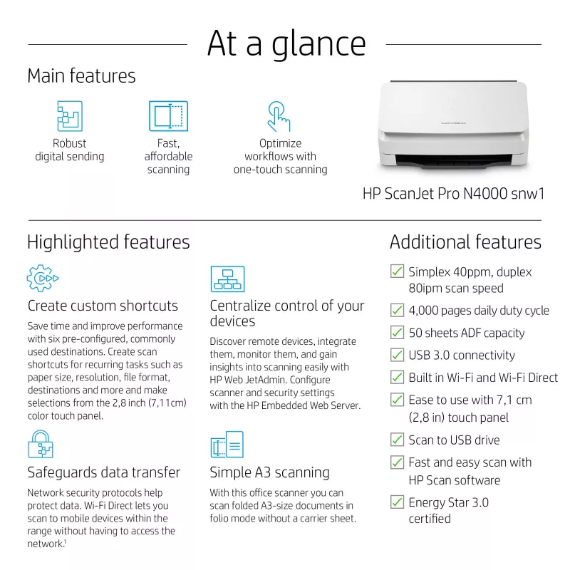 HP ScanJet Pro N4000 snw1 dokumentų skaitytuvas 600 x 600 DPI