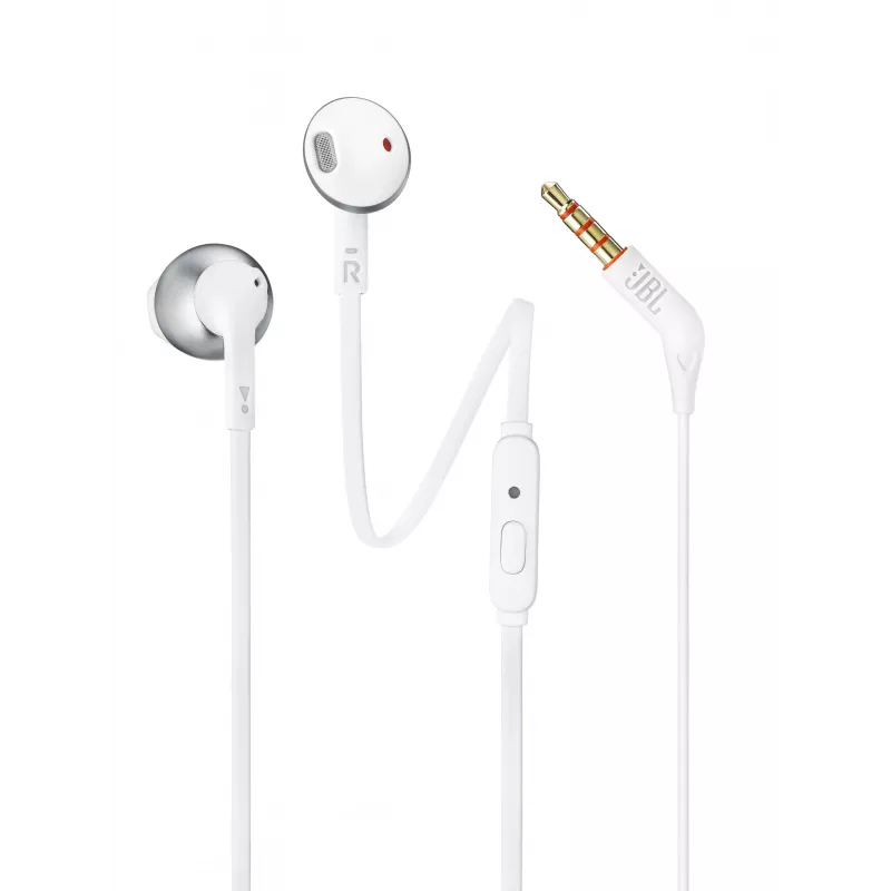 JBL Tune 205, laidinis, 20 - 20000 Hz, skambučiams / muzikai, 14,3 g, ausinės, chromuotos, baltos