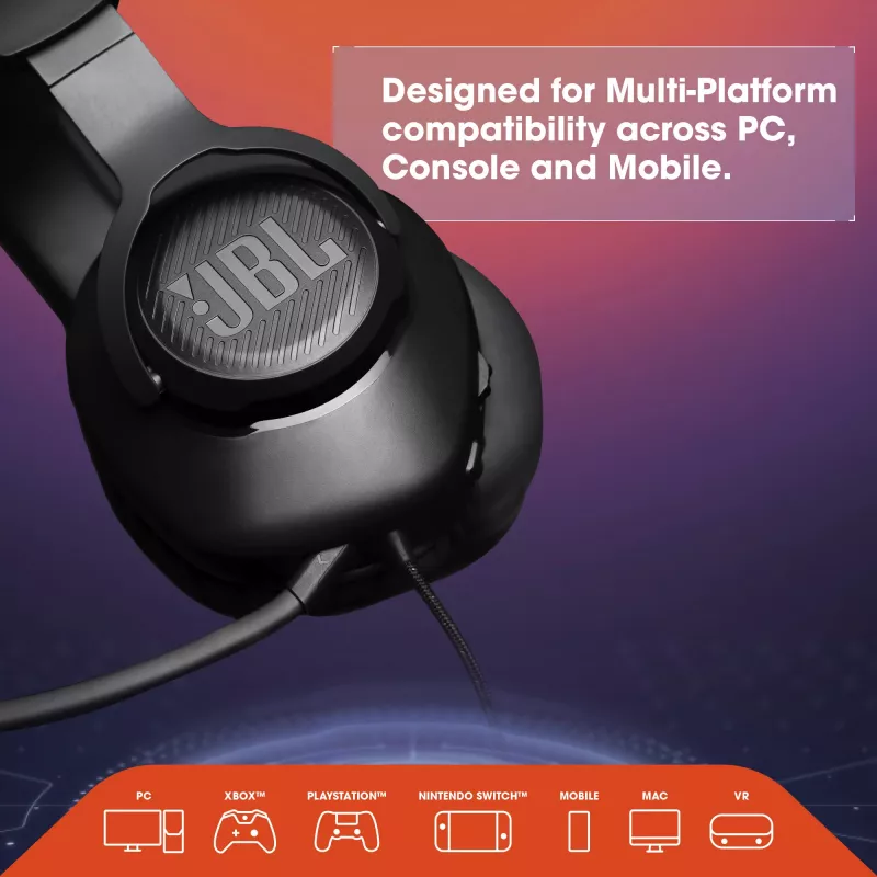 JBL Quantum 100 JUODA, laidinės, žaidimams, 20–20000 Hz, 216 g, ausinės, juoda