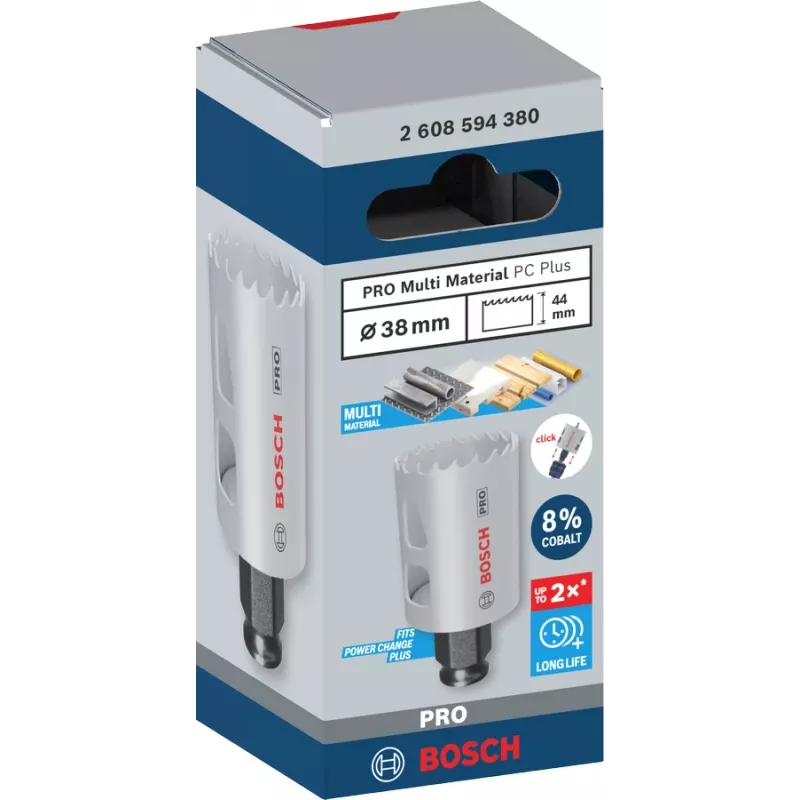 Skylinis pjūklas Bosch PRO Multi Material PC Plus 44/38 mm — Vienetinis, Ø 38 mm, skirtas gipso kartono plokštėms, metalui, spalvotiesiems metalams, plastikui, minkštai medienai